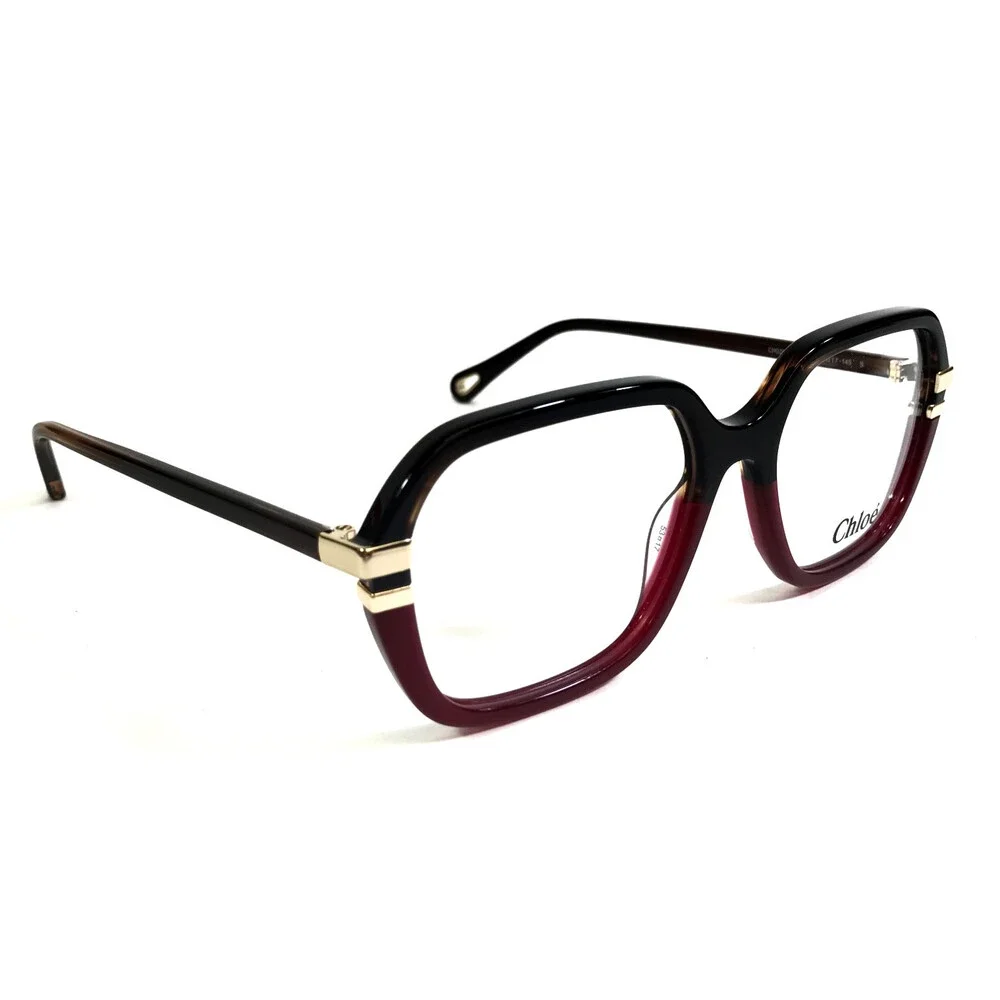 Chloé Eyeglasses Frames CH0205O 004 Shiny Brown Red Burgundy Hexagonal 53-17-145